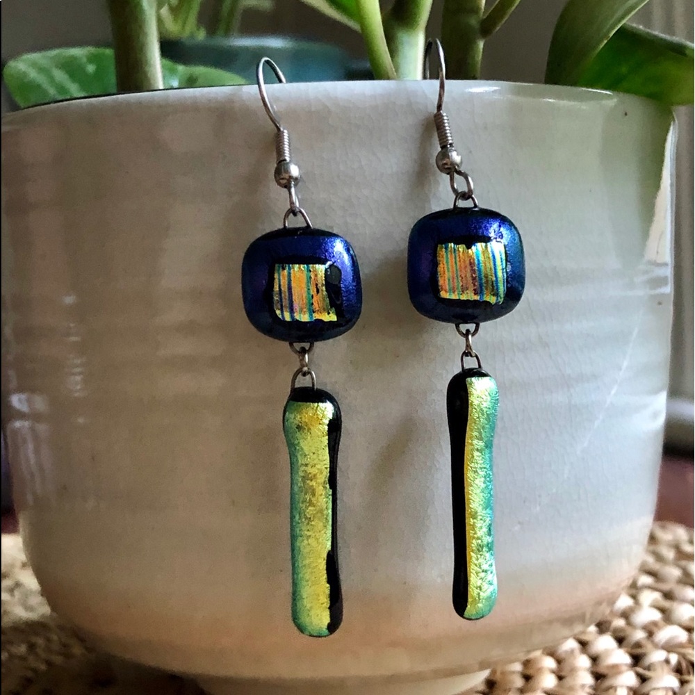 Purple Blue & Green Metallic Earrings Vintage 90s